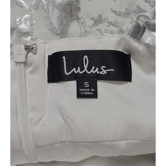 Lulus Can't Refuse White Silver Jacquard Ruffled Mini Party Holiday Dress small - Picture 3 of 8
